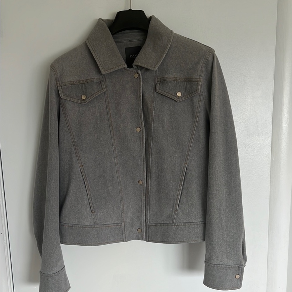 Gray Jean Jacket with Classic Collar and Cropped Length